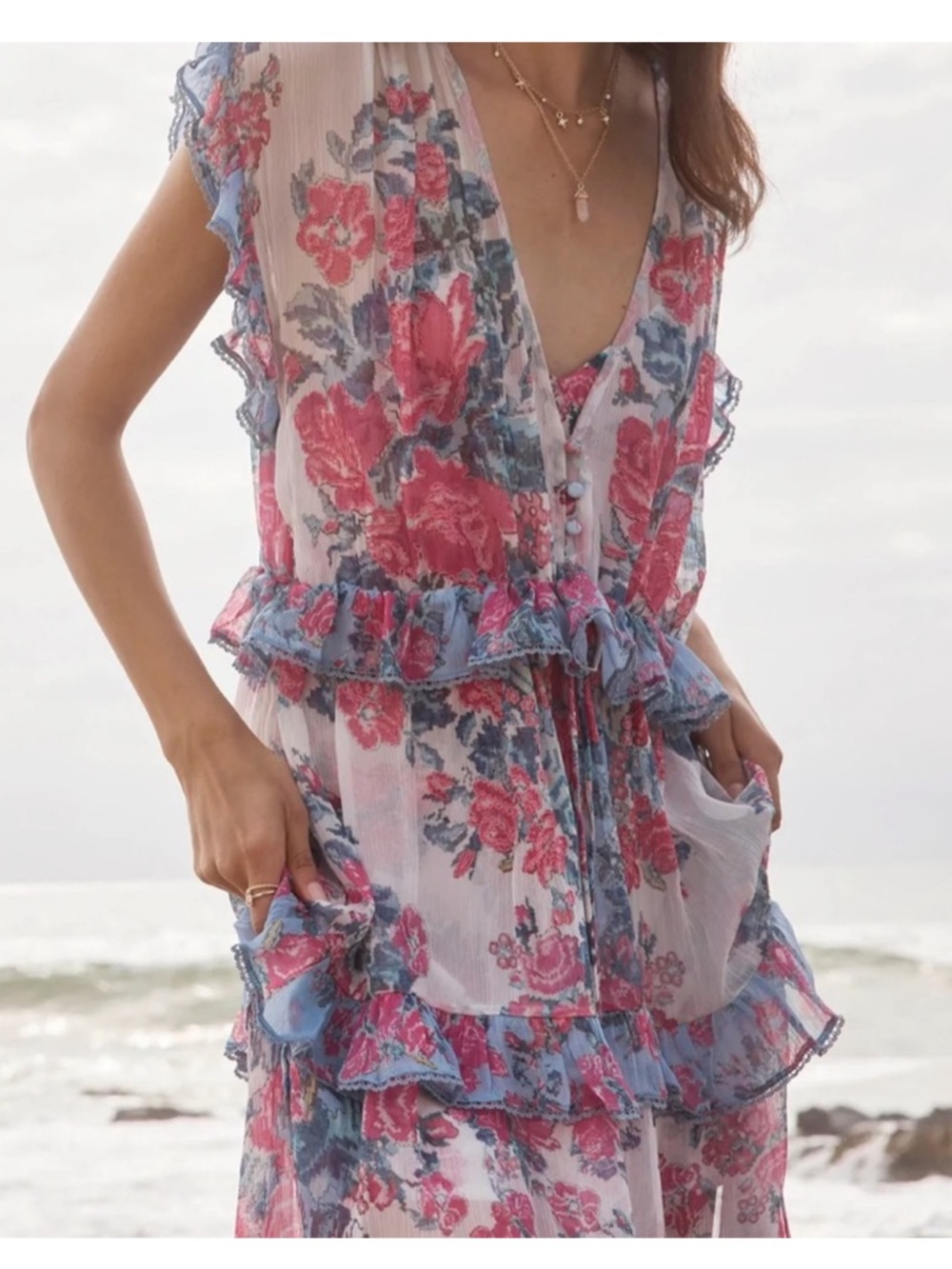 NWT Hemant and Nandita Tiered Maxi Ruffle Chiffon Maxi Dress size small video - Picture 7 of 16